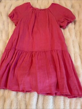 Zara Hot Pink Puff-Sleeve Tiered Cotton Dress
